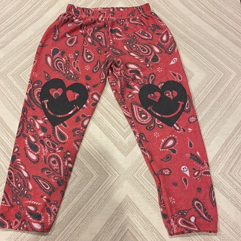 Lauren Moshi Girls Paisley & Heart Print Red & Black Joggers